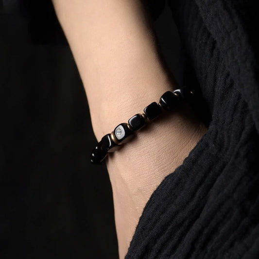 Midnight Radiance Obsidian Bracelet (Handmade)