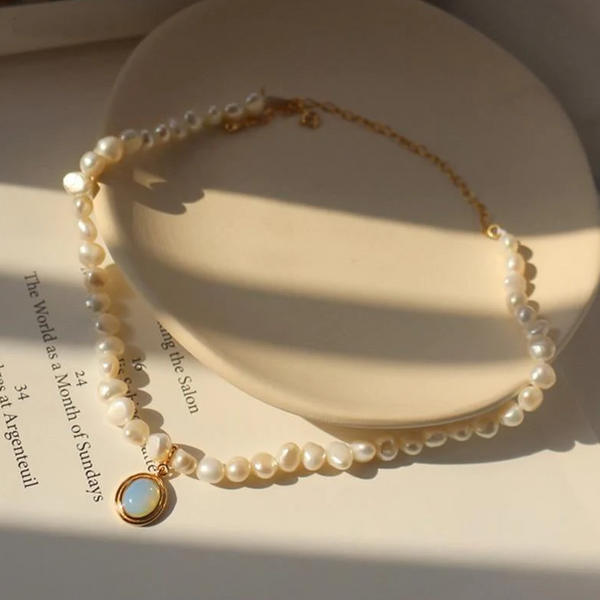 Freshwater Pearl & Moonstone Necklace S295 – ElineBeryl