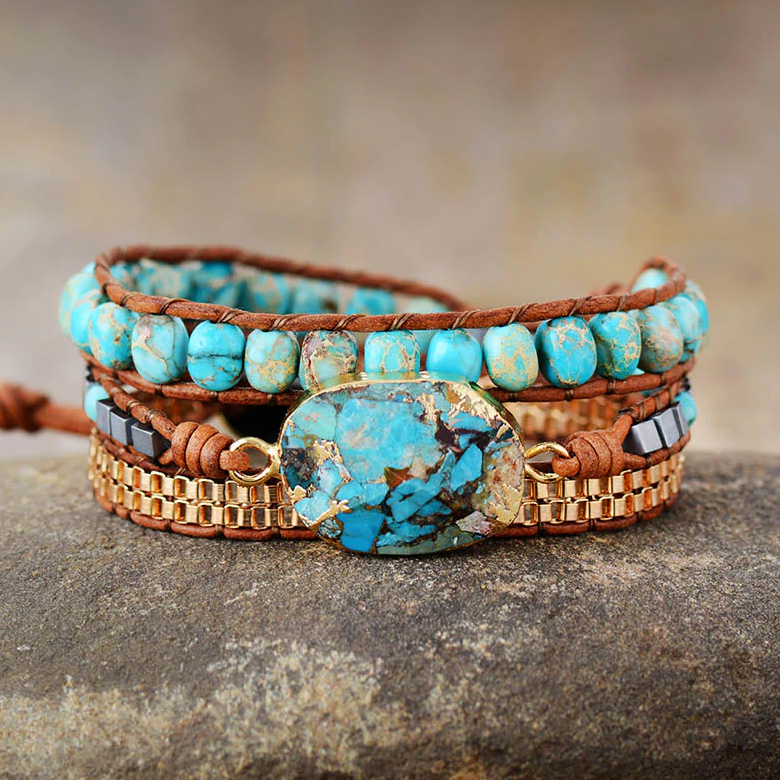 Turquoise & Serenity Jasper Wrap Bracelet
