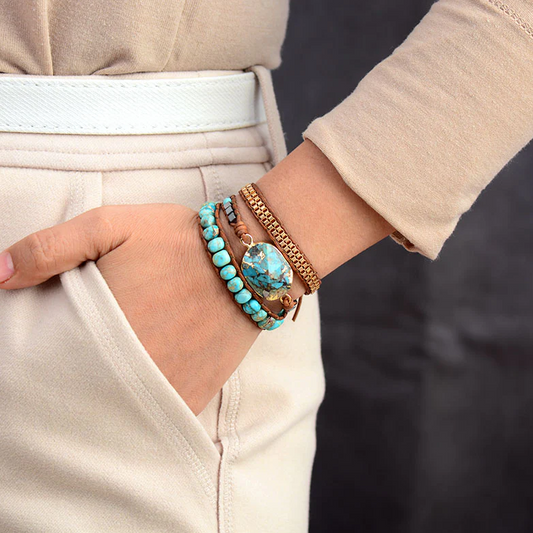 Turquoise & Serenity Jasper Wrap Bracelet
