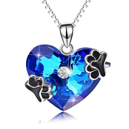 Ocean Crystal Heart Necklace S925 - ElineBeryl