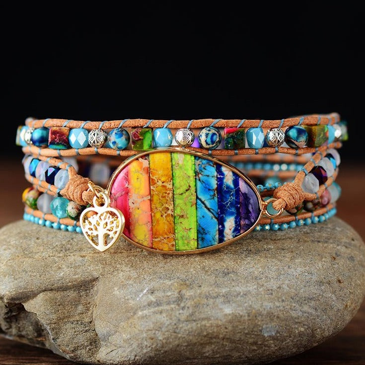 Spirit Stone Chakra Leather Wrap Bracelet