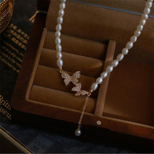 Antique Pearl Butterfly Necklace - ElineBeryl