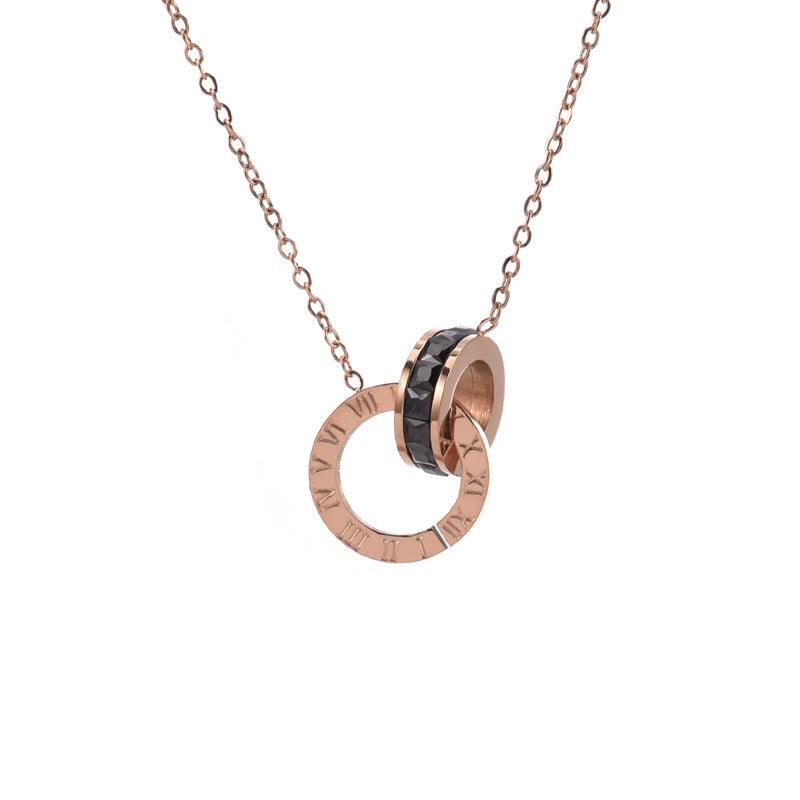 Roman Numeral Ring Diamond Titanium Steel Necklace Women's - ElineBeryl