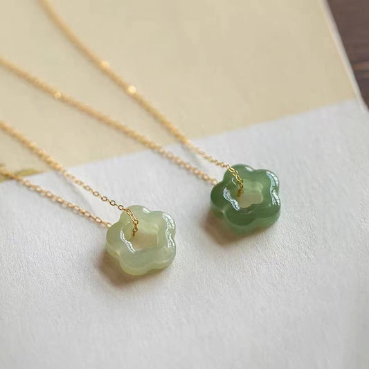 Sterling Silver Jade Floral Delight Necklace (Buy One, Get One Free)