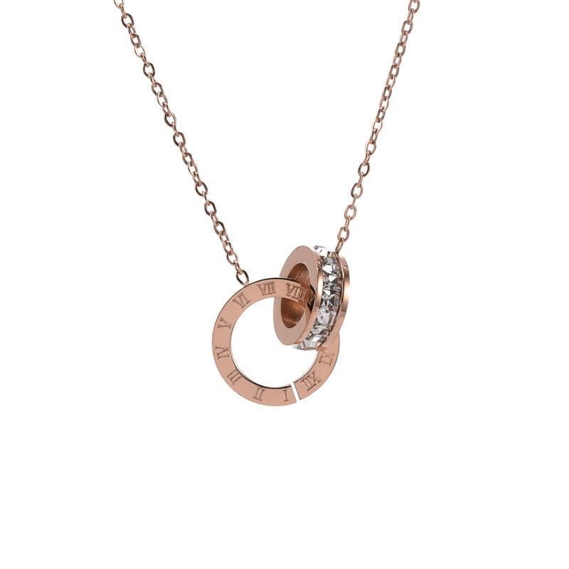 Roman Numeral Ring Diamond Titanium Steel Necklace Women's - ElineBeryl